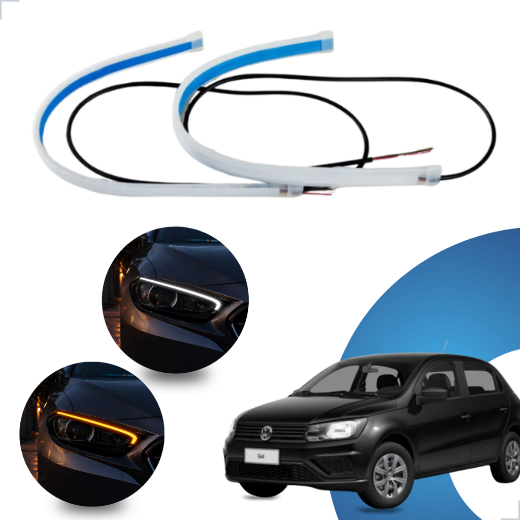 Kit Fitas Led DRL Farol + Seta 12v 45cm Gol G5 2008 2009 2010 2011 2012