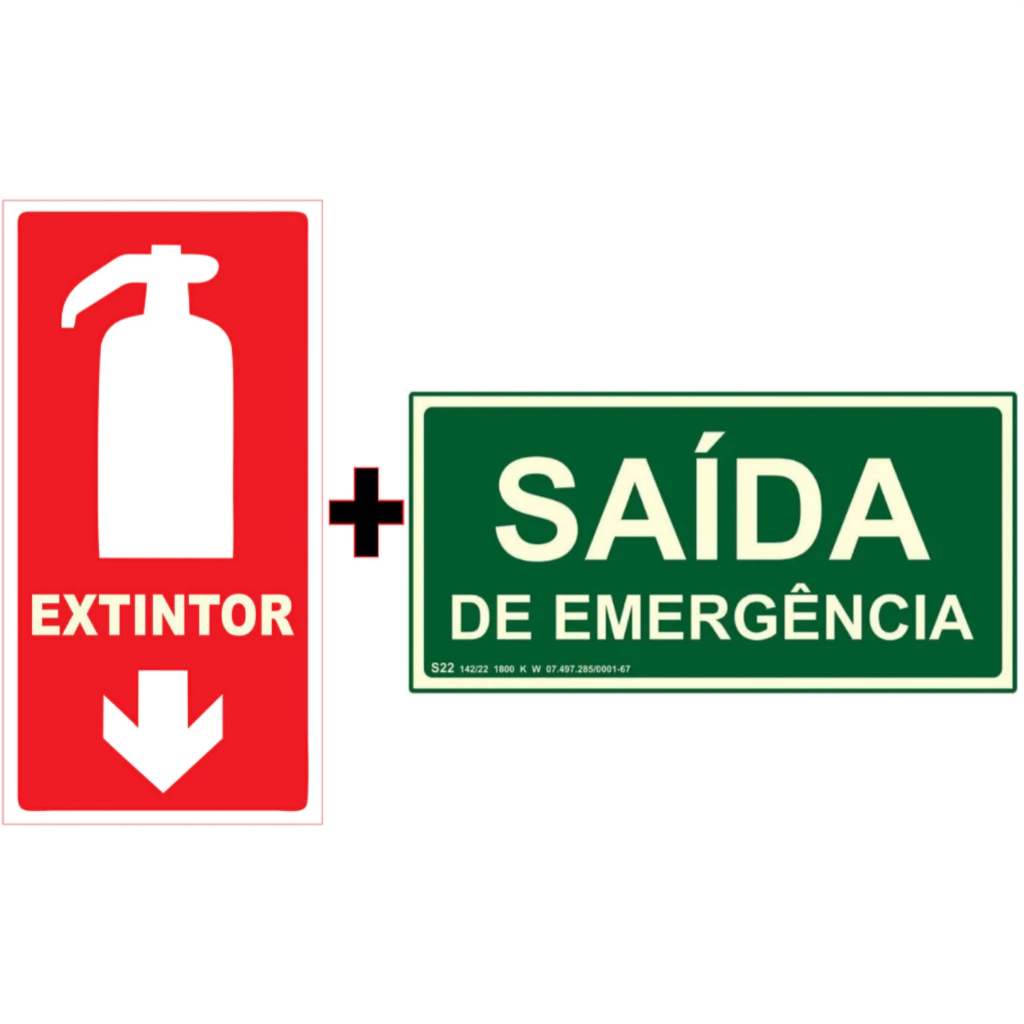 Adesivo Extintor e Saida de Emergência - Tamanho 30x10cm - Kit com 2 - 1 Unidade de cada