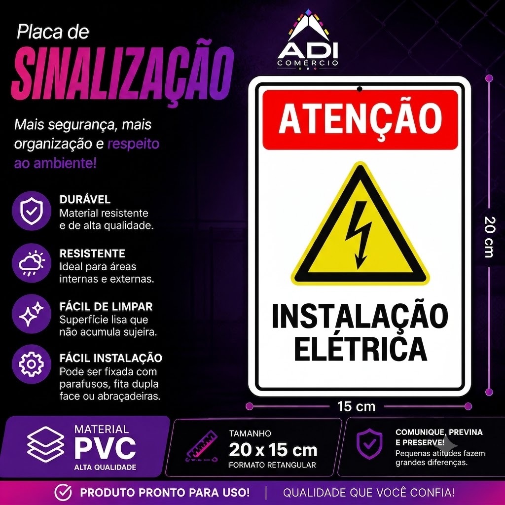 PLACA SINALIZAÇÃO 20x15 INSTALAÇÃO ELÉTRICA