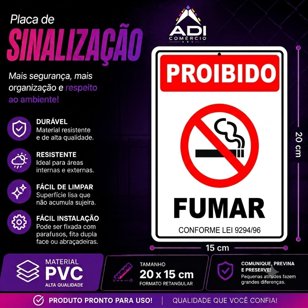 PLACA SINALIZAÇÃO 20X15 PROIBIDO FUMAR