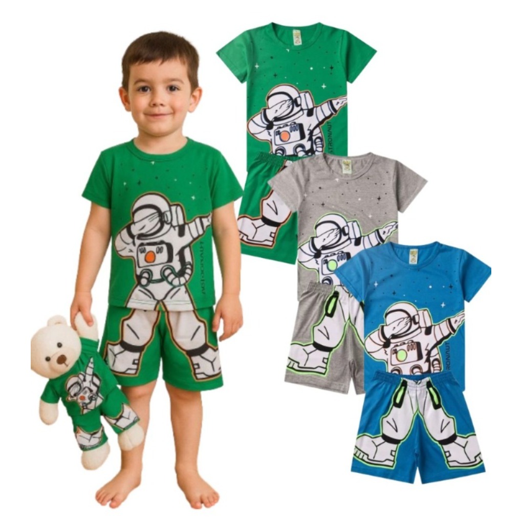 Pijama Infantil Masculino Verão Astronaut - Hey Kids - Verde