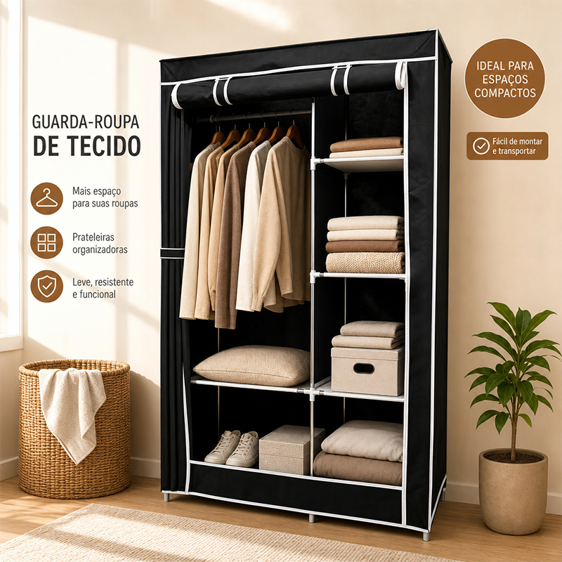 Guarda Roupa Portátil Desmontável Organizador Folding Wardrobe Portable Small Wardrobe Prático Solteiro e Casal