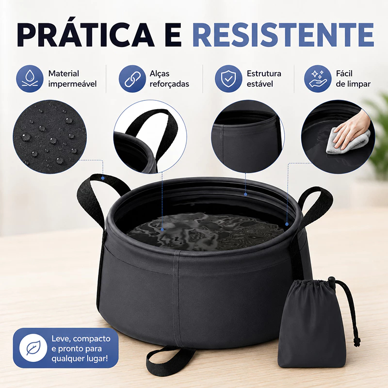 Bacia Dobrável Portátil Portable Folding Basin 30x14cm with Bag for Travel, Camping and Home Use