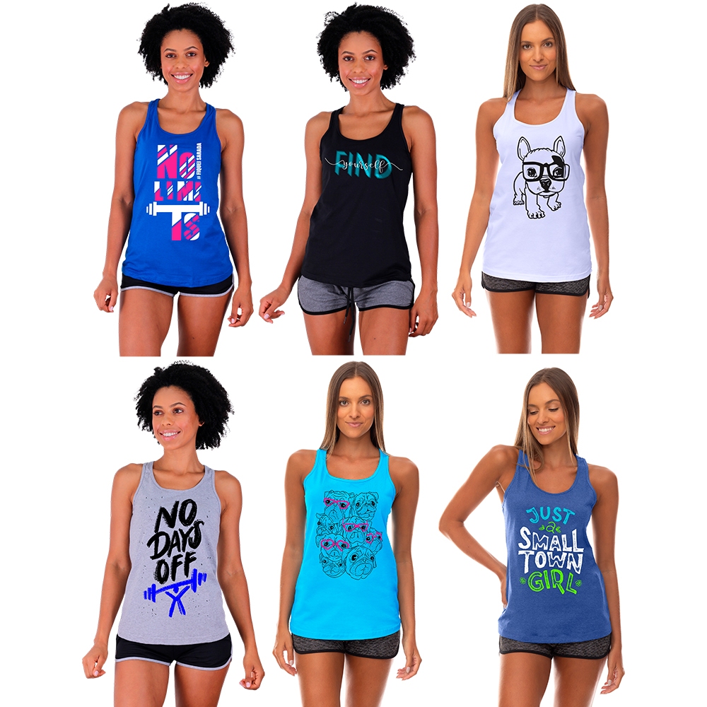Kit 6 Regatas Nadador Feminina MXD Conceito No Days Off No Limits