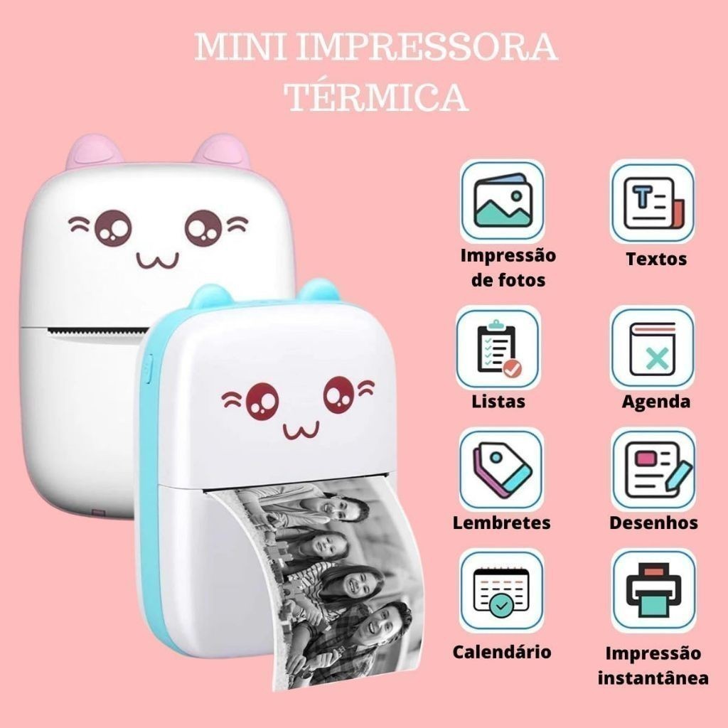 Mini Impressora Térmica Portátil De Bolso Impressão Sem Fio Fotos Notas Bluetooth Para Android Ios-SULAN SELL