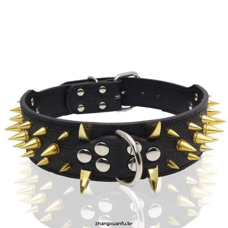 Coleira Golden Sharp Spikes Studded Pet Dog Collar Fashion Leather Para Cães Médios E Grandes