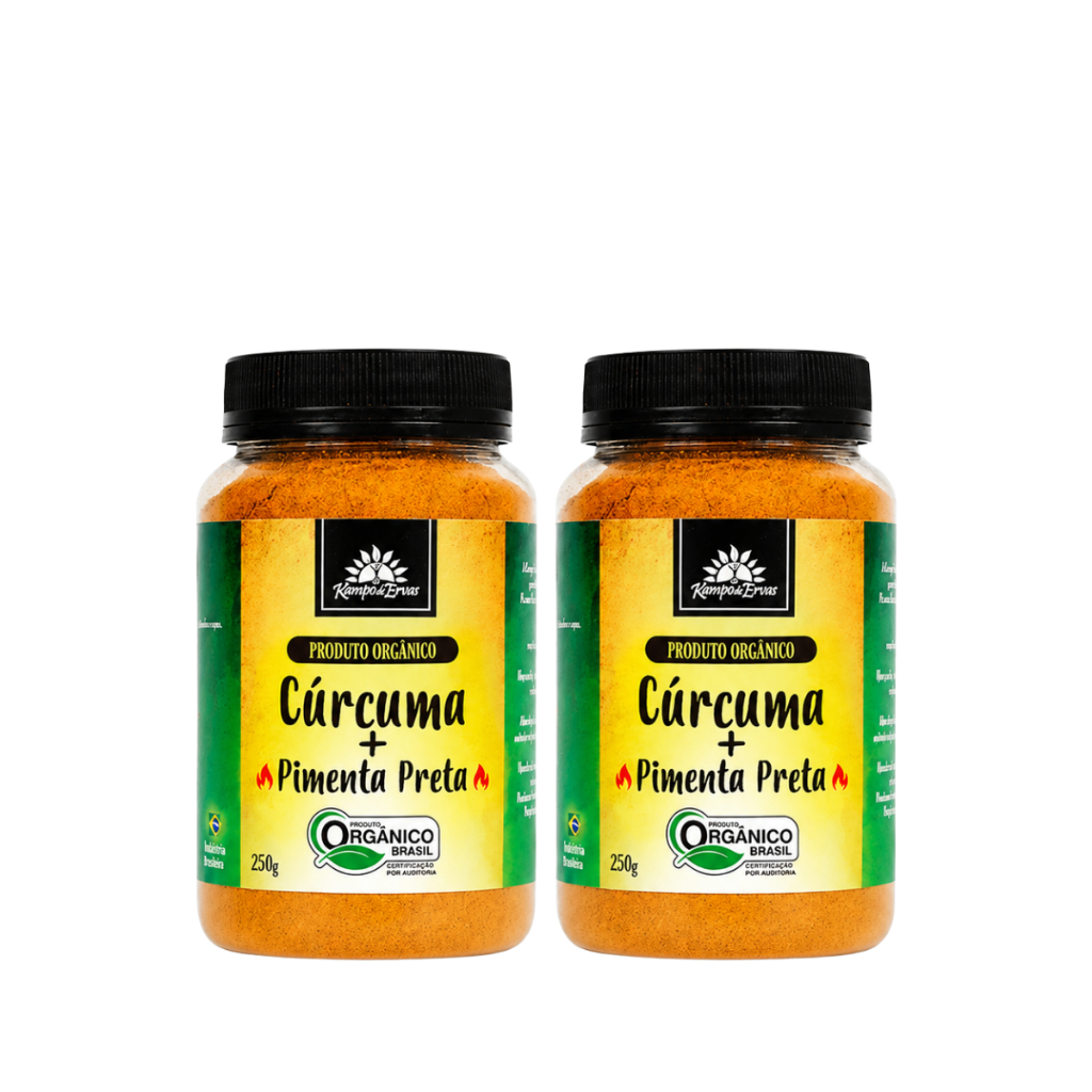 Kit 2 Cúrcuma em Pó com Pimenta Orgânica Kampo De Ervas, 250g, Açafrão 100% Puro, Vegano, Sem Glúten