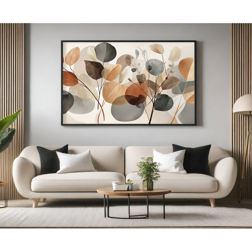 Quadro Decorativo com Moldura Acrilico Cristal Vidro Folhagem Terrosos para Sala Quarto e Escritório Horizontal