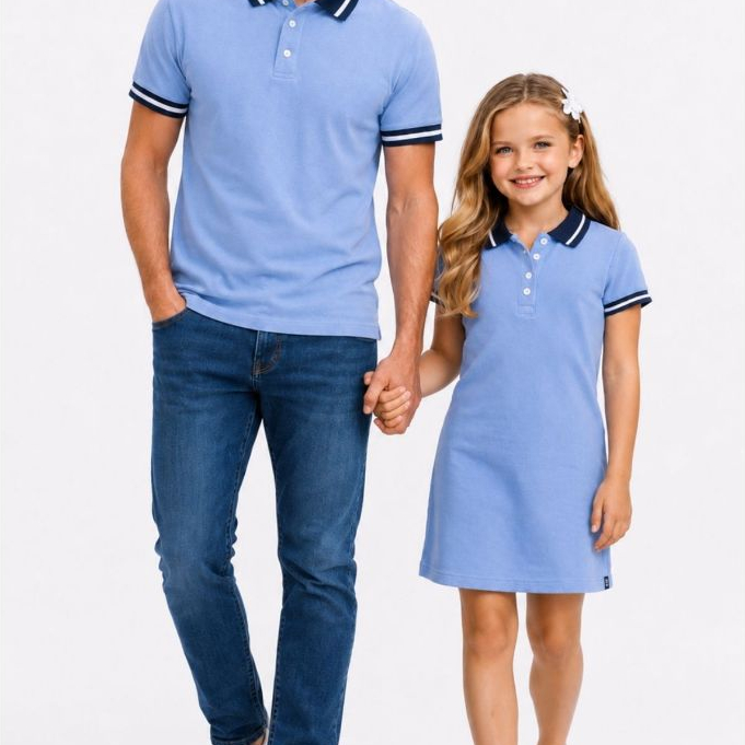 Kit Pai e Filha camisa e vestido polo azul claro