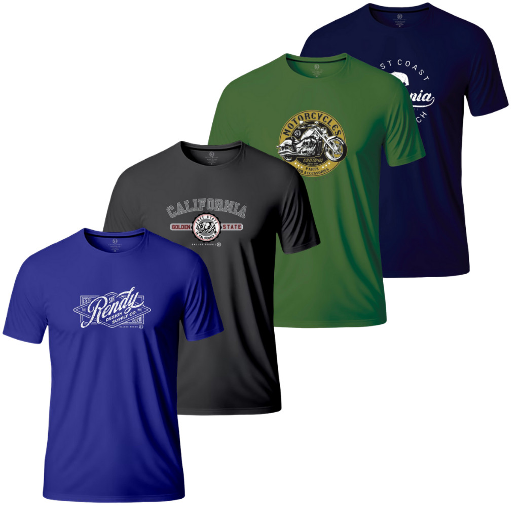 Kit 4 Camisetas Blusas Camisas Masculinas Multimarcas SK Clothing Malha 100% Algodão Fio 30.1