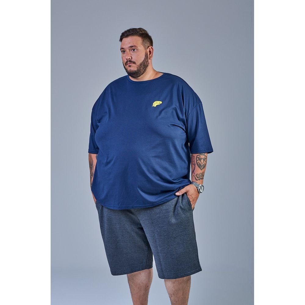Camiseta Plus Size Masculina Camaleão Azul Marinho T-Ros Clothing