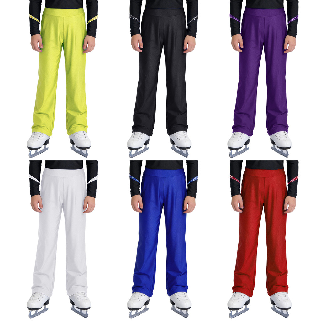 inhzoy Kids Boys Figure Skating Costume Elastic Waistband Straight-Leg Pants for Dance Practice Performance Competition