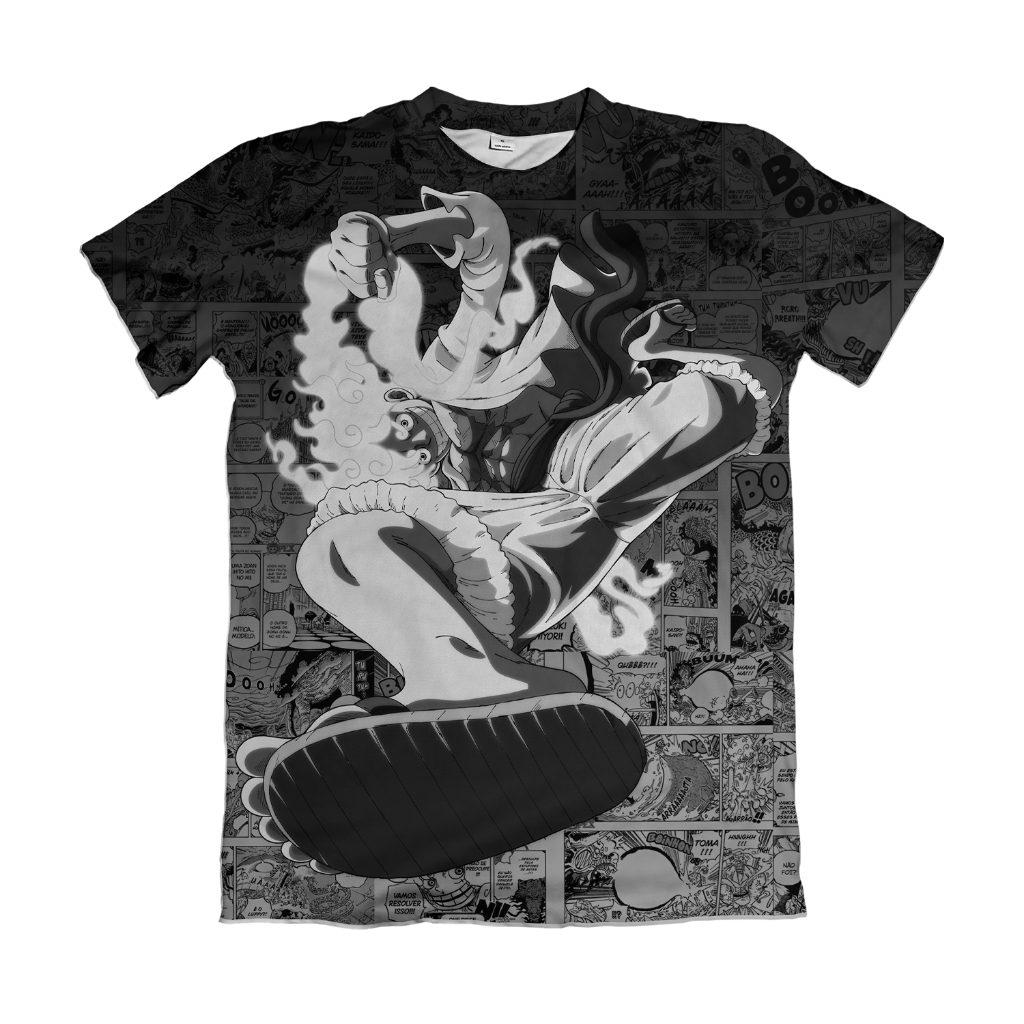 Camiseta Premium Mangá Grey Luffy Gear 5 Running Anime One Piece