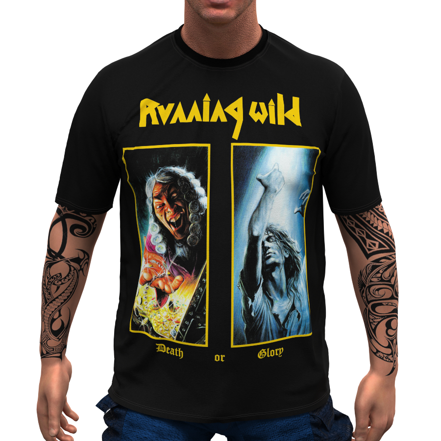 Camiseta Running Wild 100% Algodão Death or Glory Estampa AI Stamp for All Custom Blusa Camisa Personalizada Banda Rock RW 0065