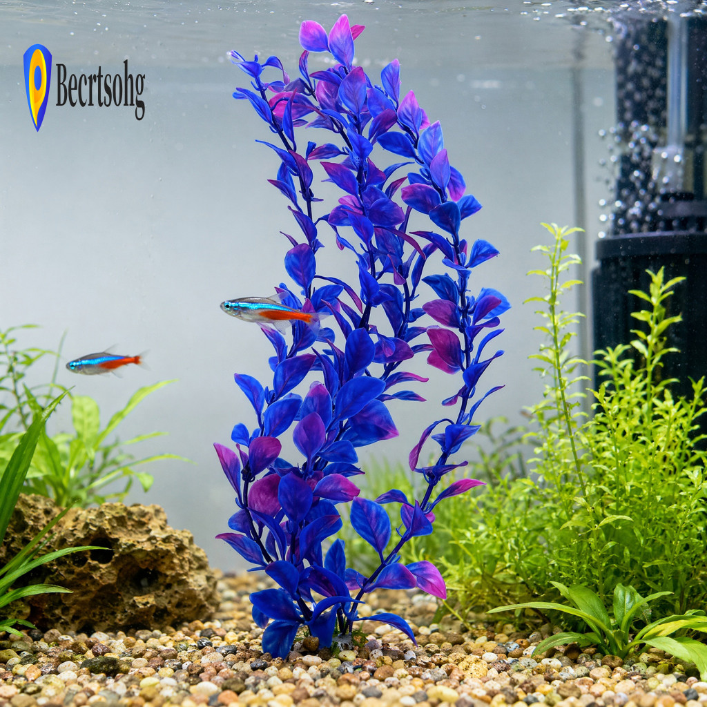 Weighted Gravel Base Aquarium Decor Flexible Plastic Plants Artificial Plant Purple Blue Gradient Leaves Safe for Goldfi