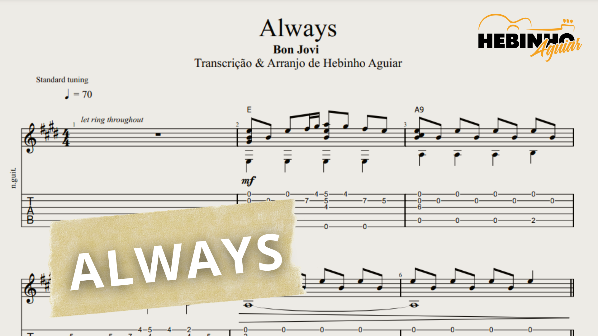 Always - Bon Jovi | Transcrição p/ Violão Solo (Fingerstyle) c/ Tablatura + Partitura