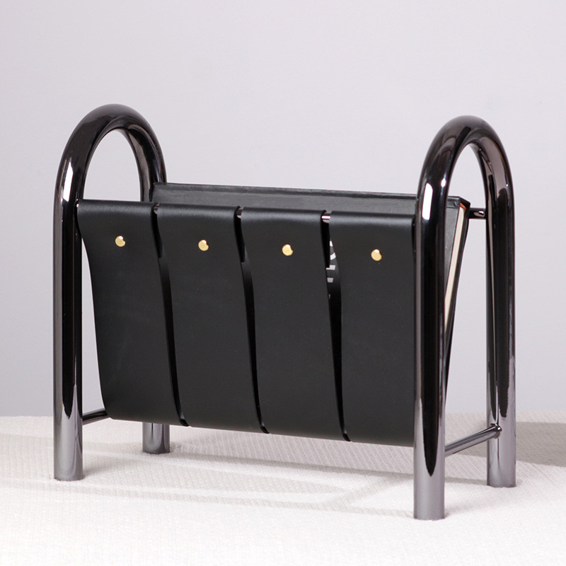 Modern light luxury metal and leather magazine rack bookshelf decoration for model rooms, sales offices, and homestay st
