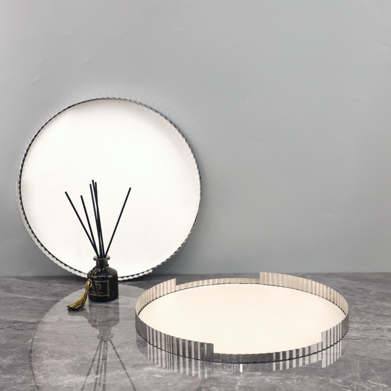 Modern minimalist irregular metal and leather round aromatherapy tray decorative piece for living room home decor