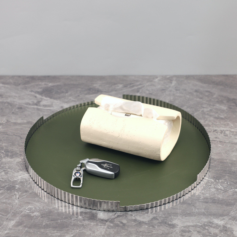 5BMS Modern minimalist irregular metal and leather round aromatherapy tray decorative piece for living room home decor