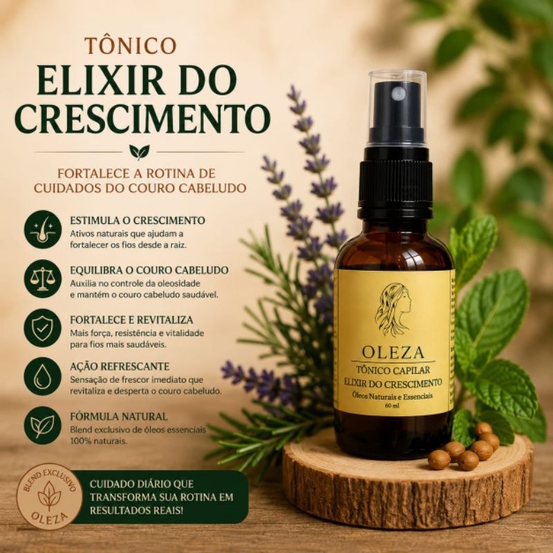 Tônico Capilar de Crescimento Natural Com Óleo de Alecrim Fortalecimento dos Fios e Couro Cabeludo 100ML