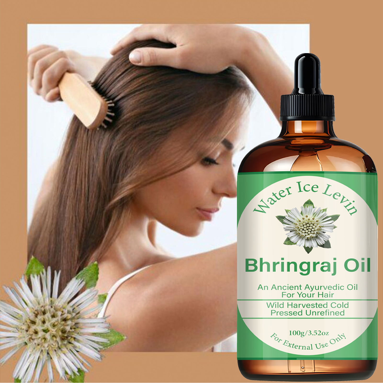 Óleo Premium de Bhringraj com Gotejador - para Cabelo, Massagem no Couro Cabeludo e Cuidados com a Pele, Hidratante e