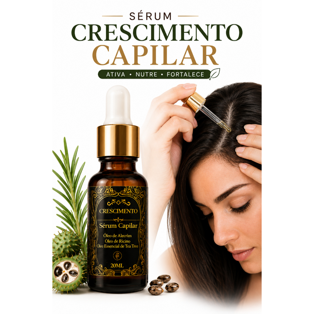 Sérum Capilar Crescimento 4 em 1 Anti-Queda Tratamento do Couro Cabeludo Fortalecimento Nutrição 100% Natural Uso Diário
