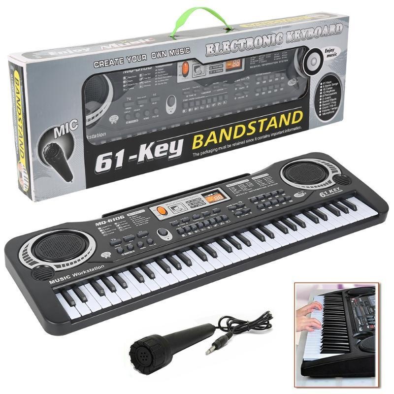 Piano 61 Teclas Música Digital Placa Chave Musical Teclado Eletrônico Piano Com Microfone e Fonte