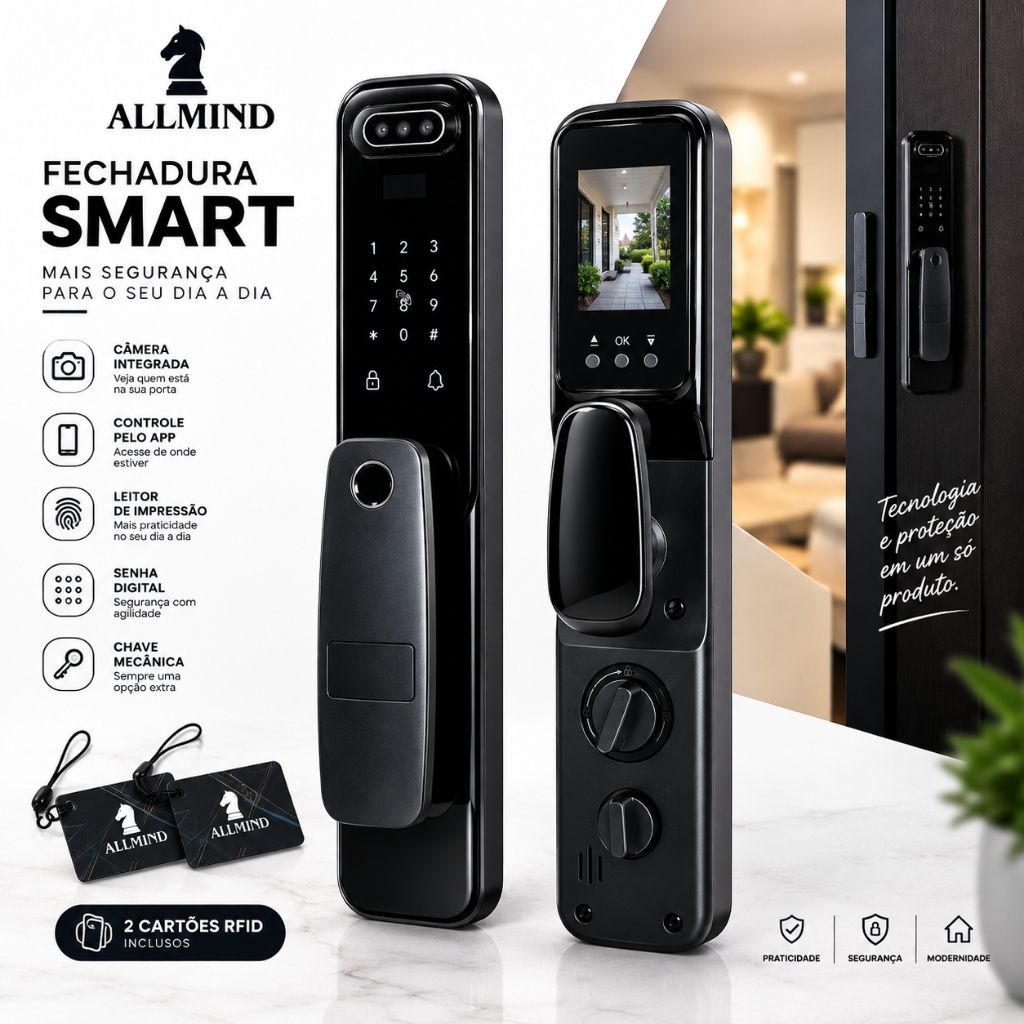 Fechadura Digital Chave Eletronica Para Portas Piano  Sobrepor Com Biometria Reconhecimento Facial