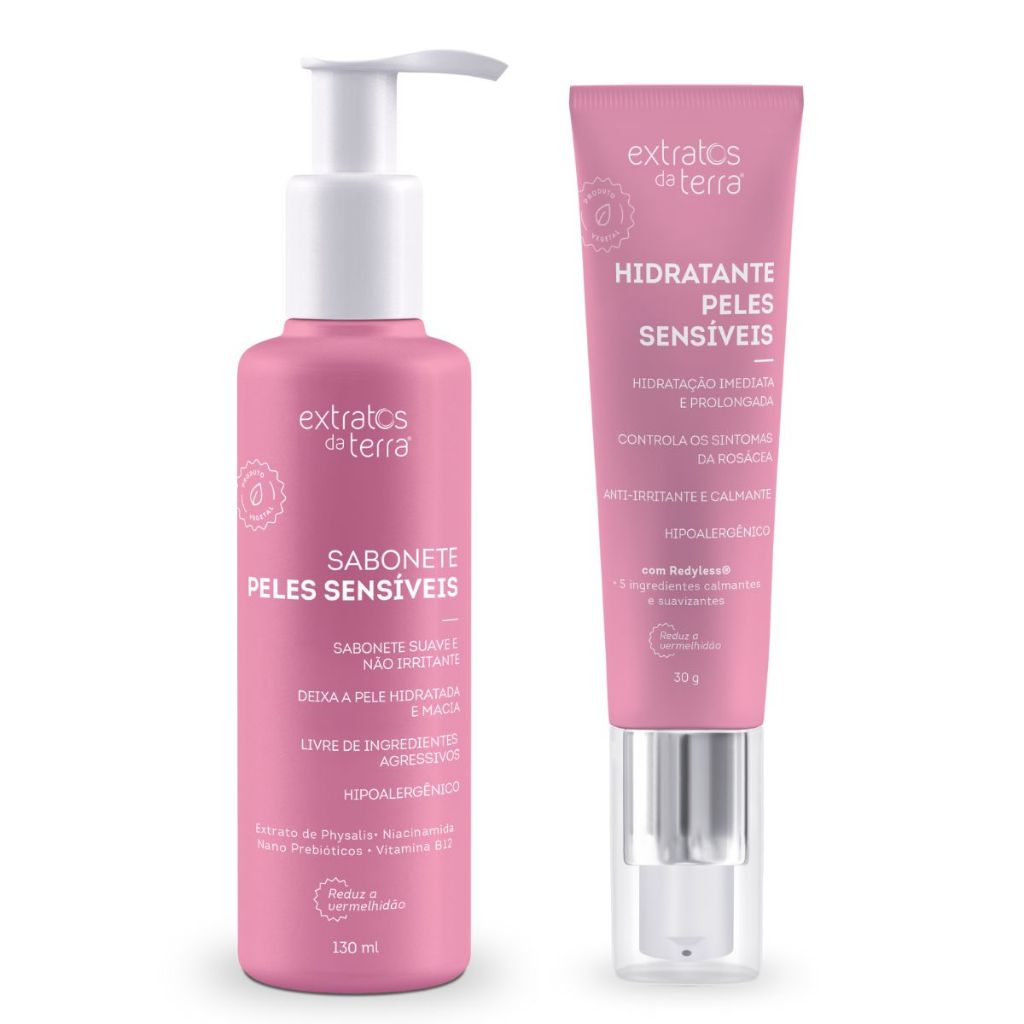 Kit Peles Sensíveis Hidratante Sabonete Rosacea Home Care Extratos