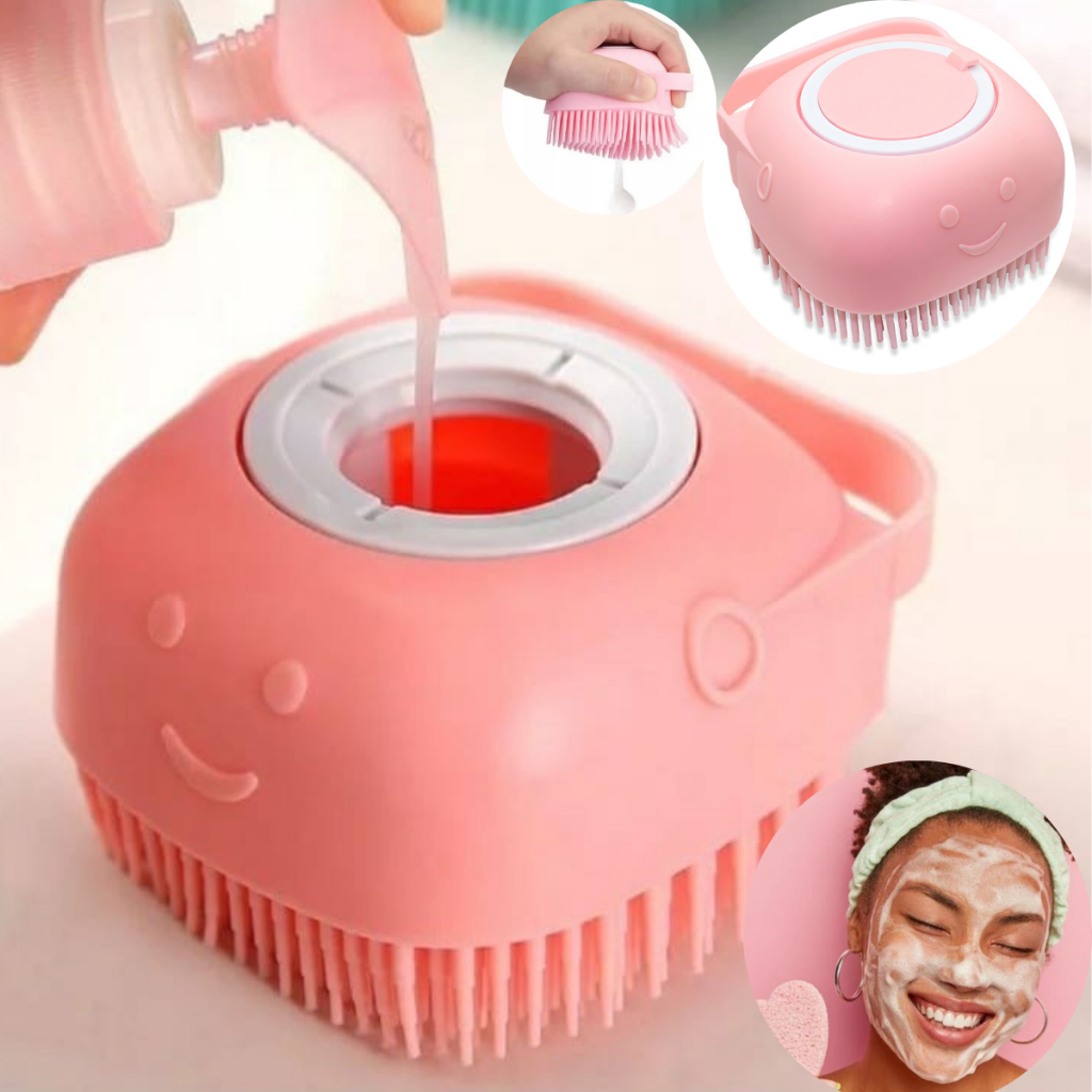 Escova esponja Banho Skincare Massageadora silicone limpeza da pele Dosador de Shampoo e sabonete