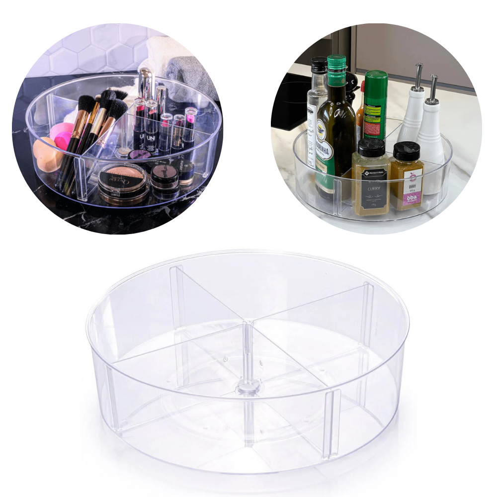 Organizador Redondo Giratório com divisória -Cozinha Tempero Ou Cosméticos Perfumes Maquiagem Acessorios Skincare Cremes