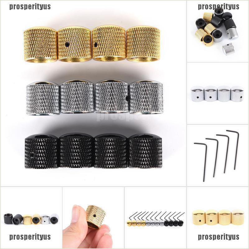 [prosperityus] 4pcs Metal Electric Bass Guitar Volume Tone Control Knobs Dome Knobs +Wrench [BR]