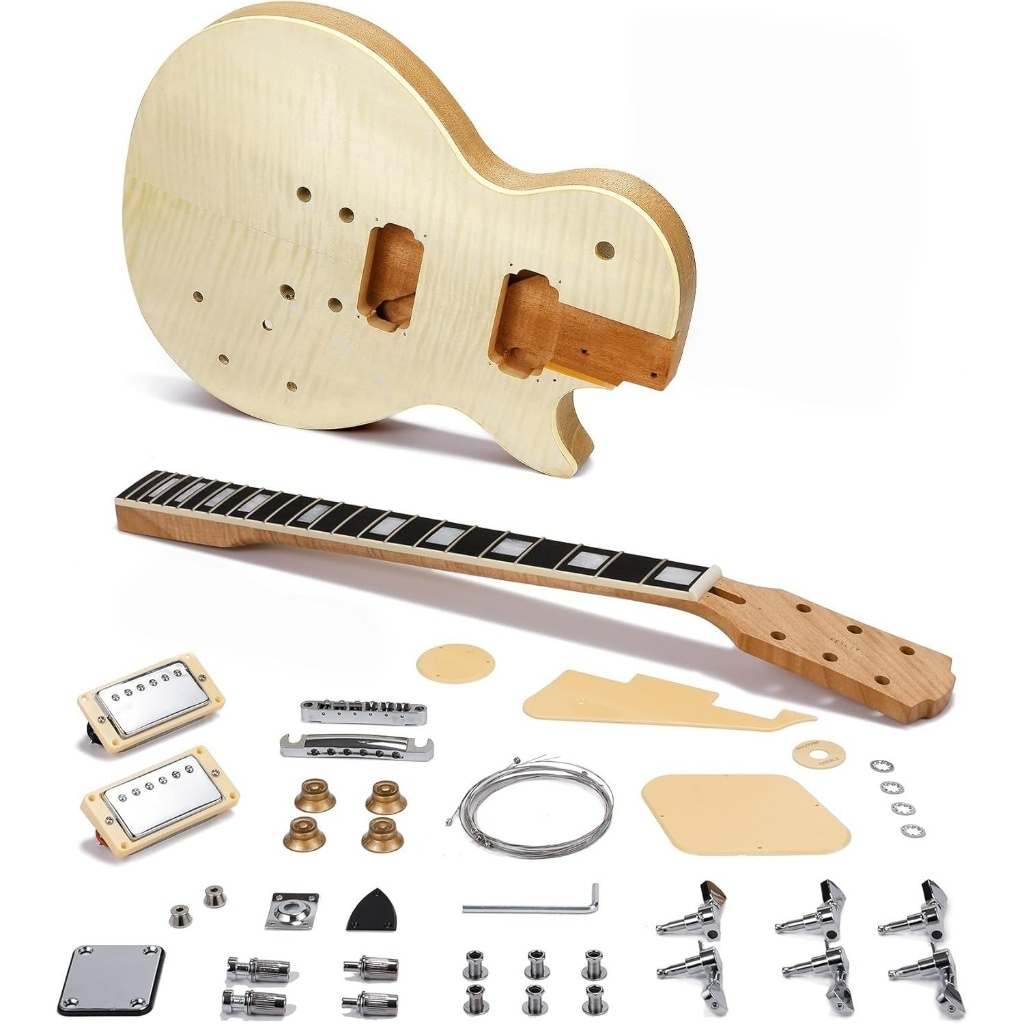 DIY LP style electric guitar kit, Oguman body/neck, 6-string electric guitar kit, Jatoba fingerboard, H-H pickup, flame