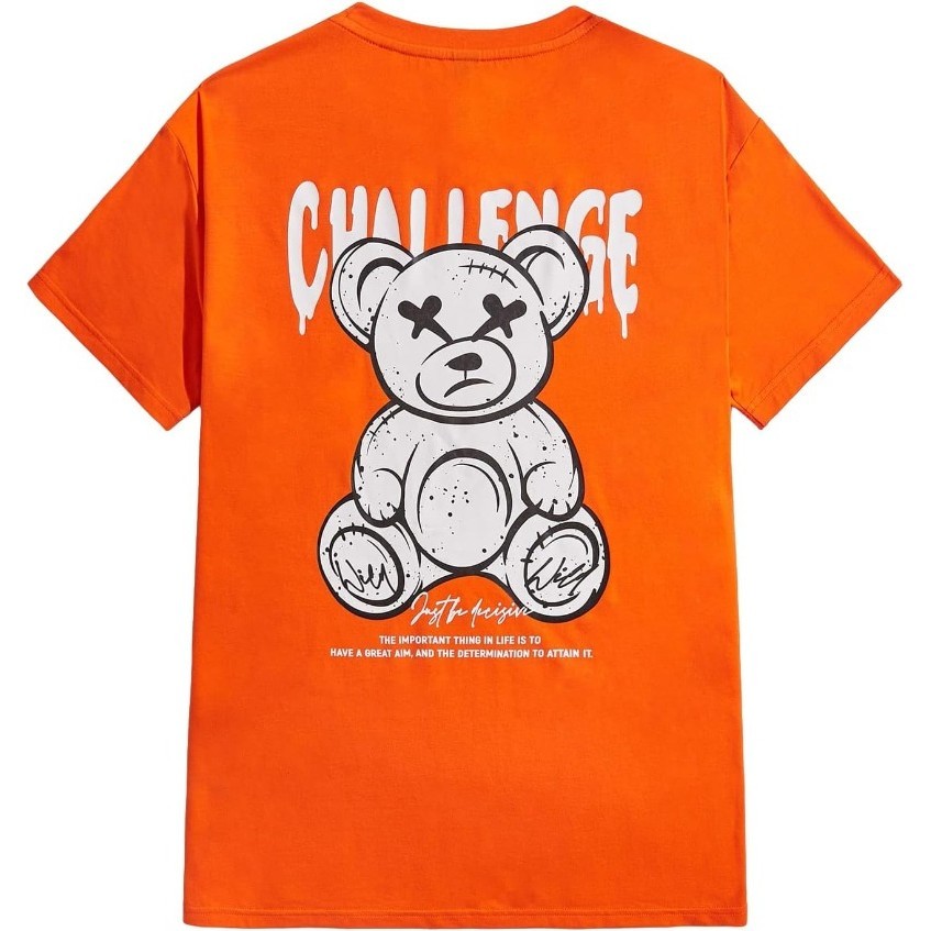 Camiseta Camisa masculina de verão com manga curta e gola redonda estampas urso em algodão