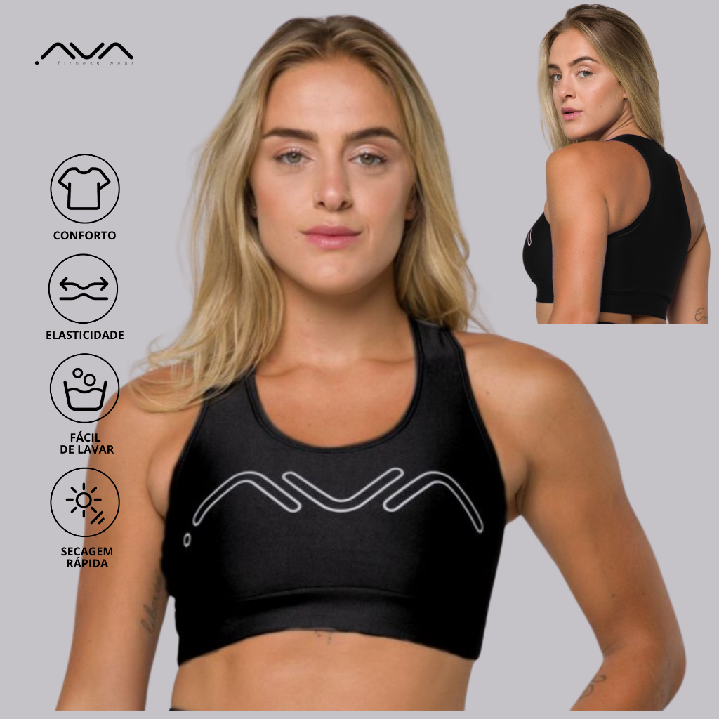 Top Feminino Suplex Poliamida Academia Alta Sustentação AVA Fitness Originals
