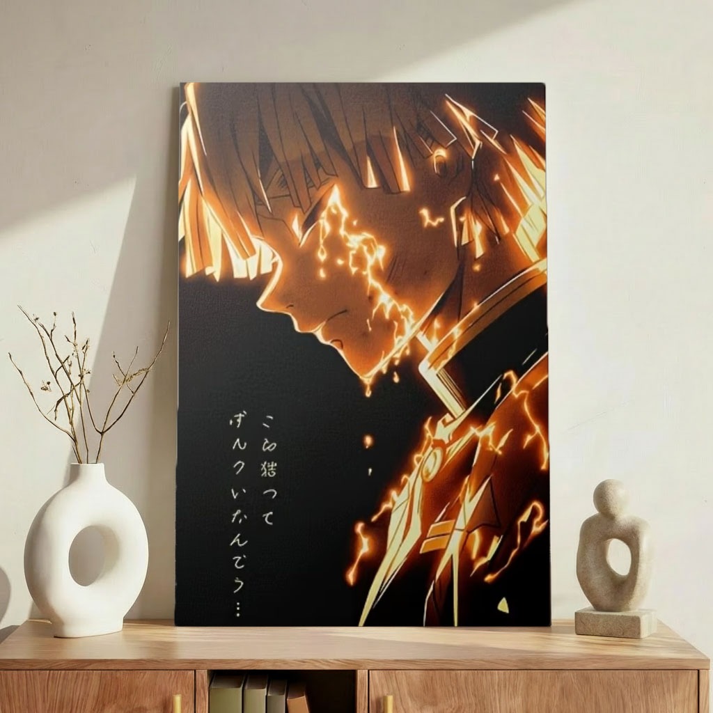 Quadro Decorativo Zenitsu Trovão Arte Neon Demon Slayer Sem Furar Parede