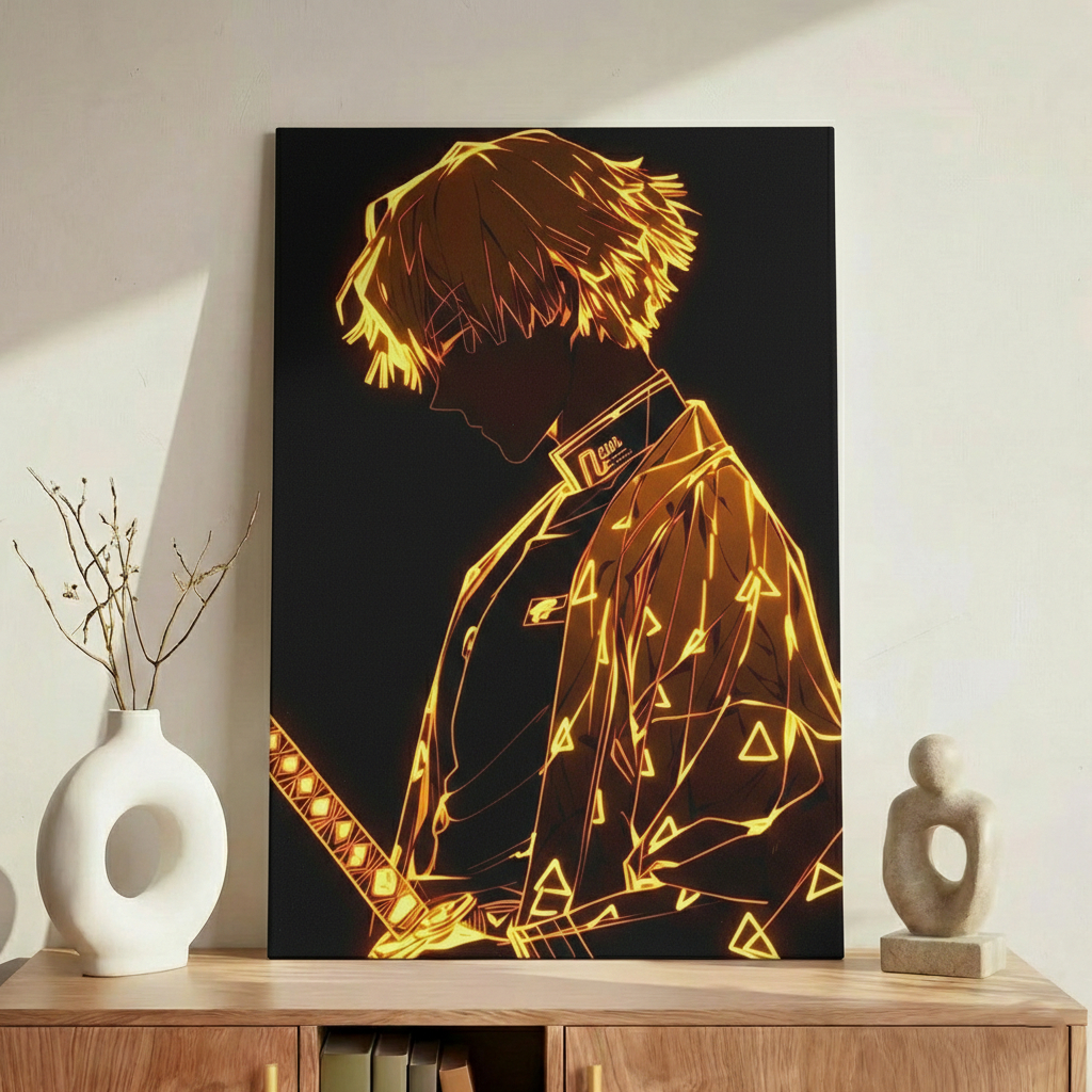Quadro Decorativo Anime Zenitsu Demon Slayer – Neon Aesthetic Kimetsu