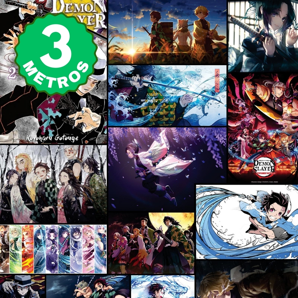 Papel de Parede Adesivo Demon Slayer Quarto Gamer Geek Adesivo Lavável 3 Metros