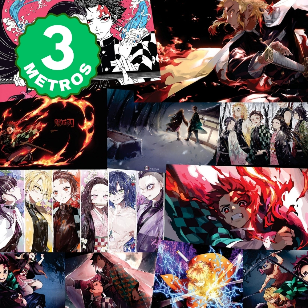 Papel de Parede Adesivo Demon Slayer kimetsu no yaiba Quarto Gamer Infantil Manga Lavável 3 Metros