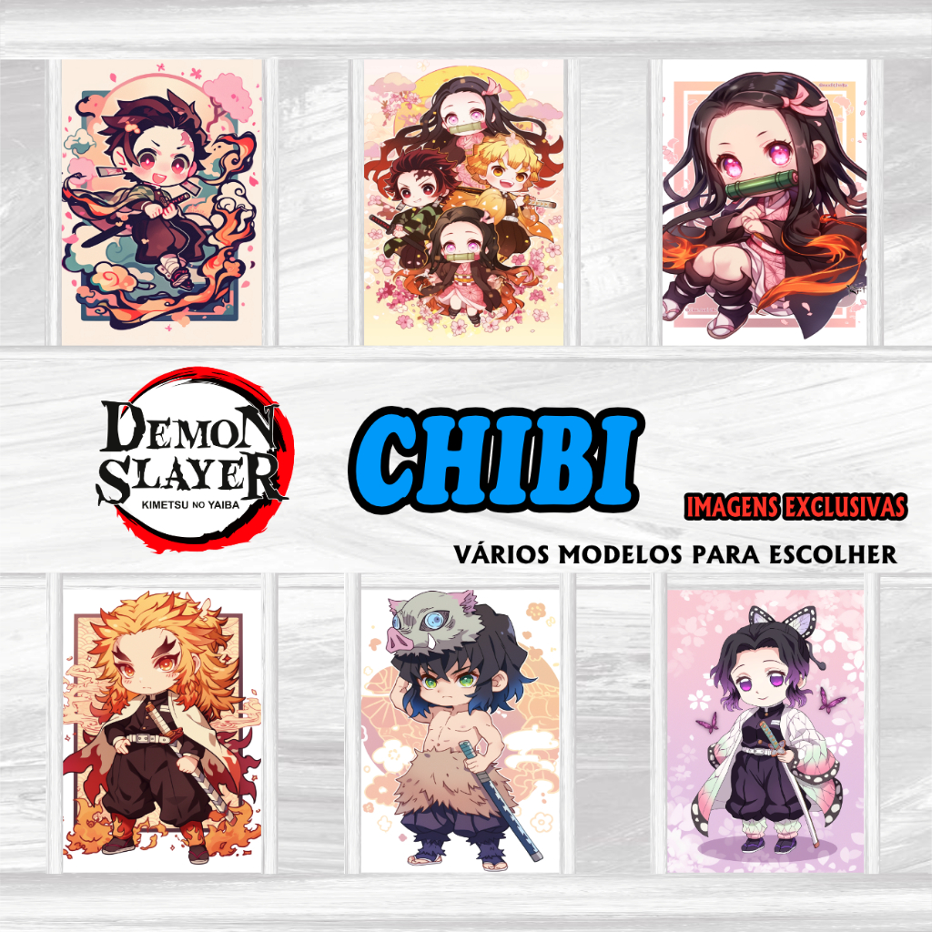 Kit Placas Decorativas Quadros Chibi Demon Slayer Kimetsu no Yaiba Hashiras Anime Geek Decoração