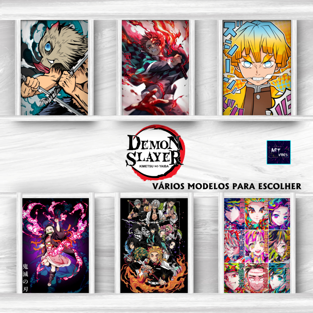 Kit Placas Decorativas Quadros Demon Slayer Kimetsu no Yaiba Hashira Tanjiro Inosuke Zenitsu A