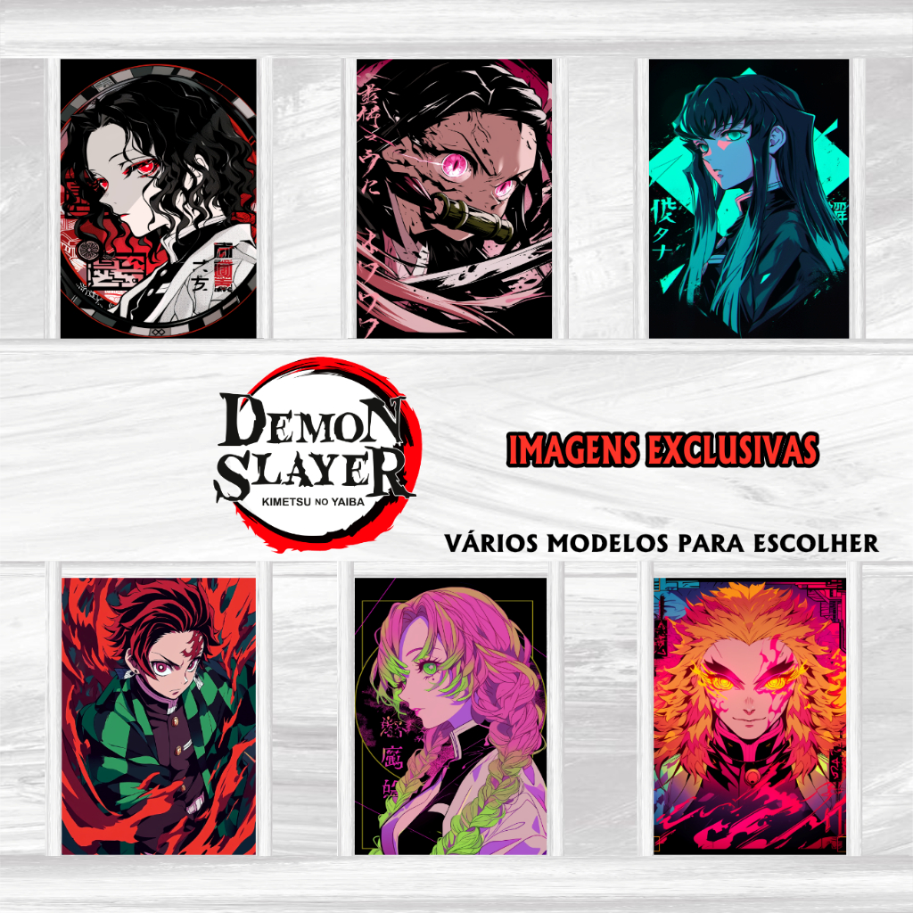 Kit Placas Decorativas Quadros  Demon Slayer Kimetsu no Yaiba Hashiras Anime Geek Decoração