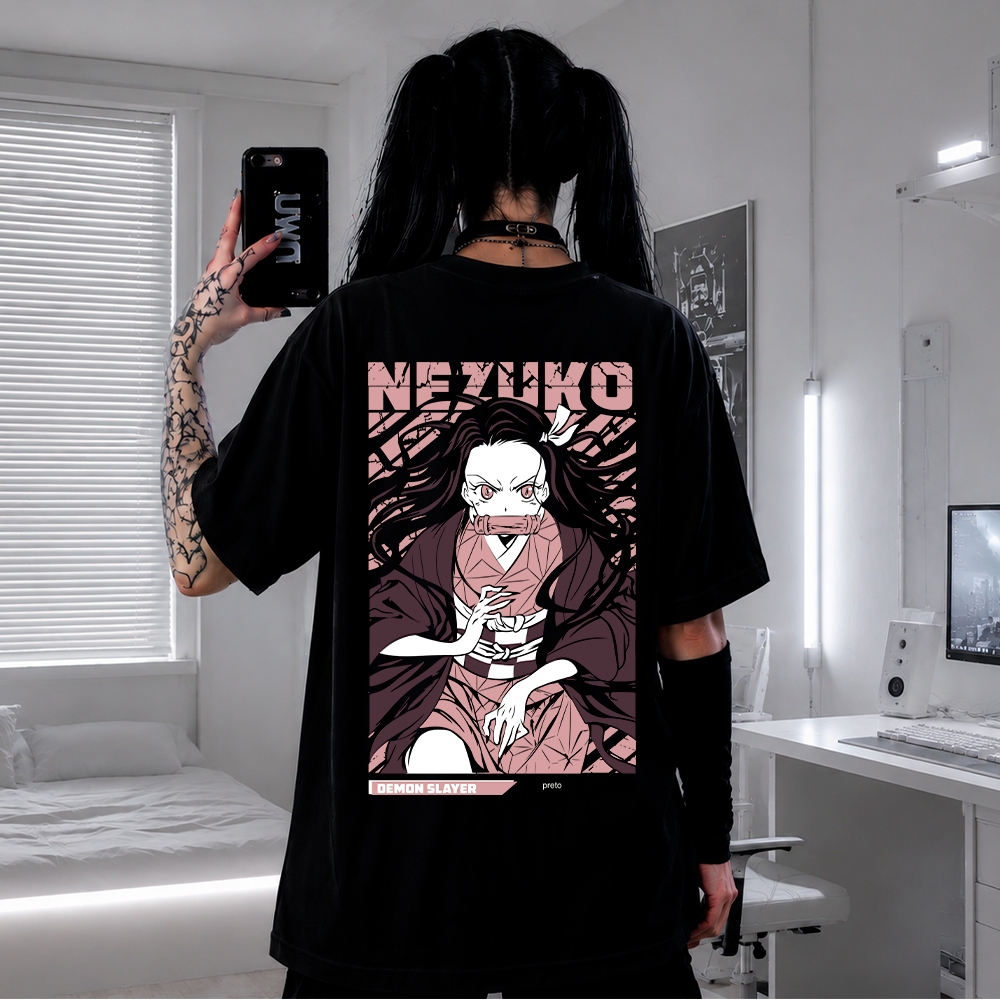 Camiseta Anime Demon Slayer Nezuko Oni Oversized Premium Streetwear Casual Academia Treino