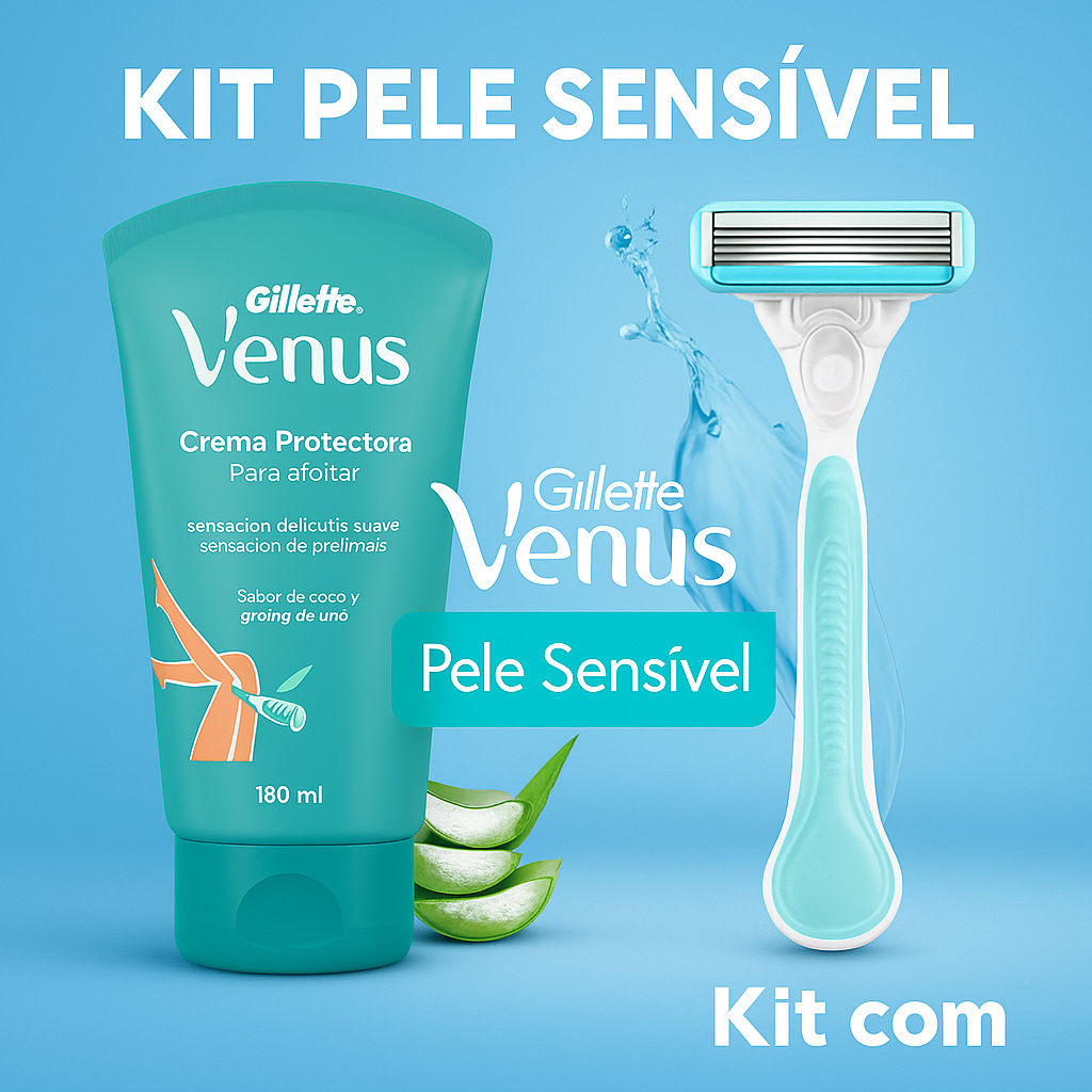 KIT Gillette Venus depilção para Pele Sensivel Aparelho de Depilar + Creme Protetor para Depilação Suavidade 150ml