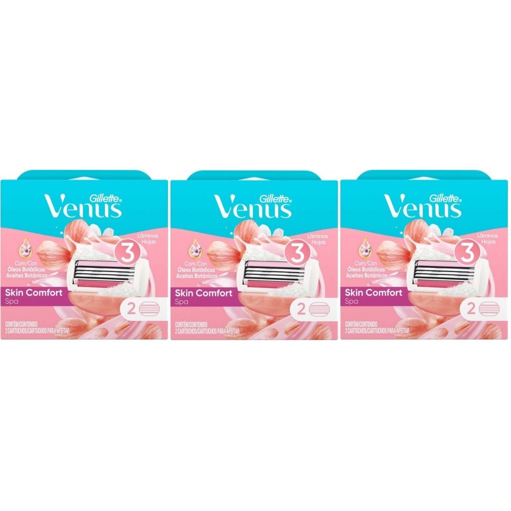 Kit com 03un Carga para Aparelhos Depilatório Cartucho Venus Gillette Skin Confort Spa 02un