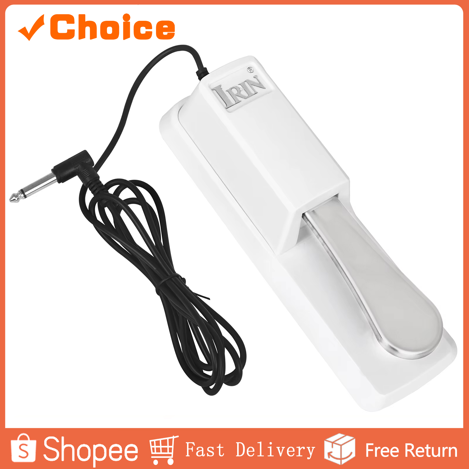 IRIN Acessório de Piano BH-1002 Pedal de Sustentação Eletrônico Universal para Teclado Digital com Conector 6,35 mm