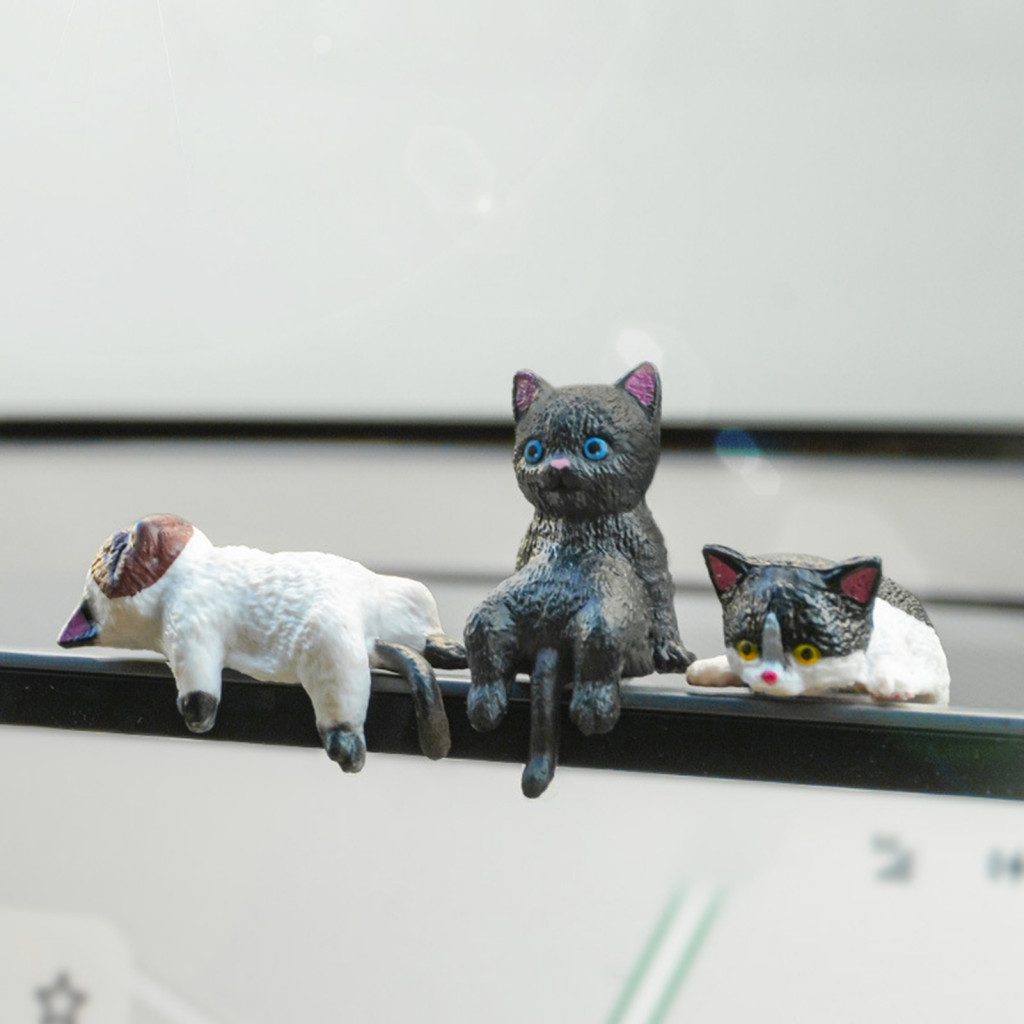 Mini Cat Figurine Cute Desk Ornament Cartoon – Small Kitten for Car Dashboard Computer Monitor Home Office Decor Adora