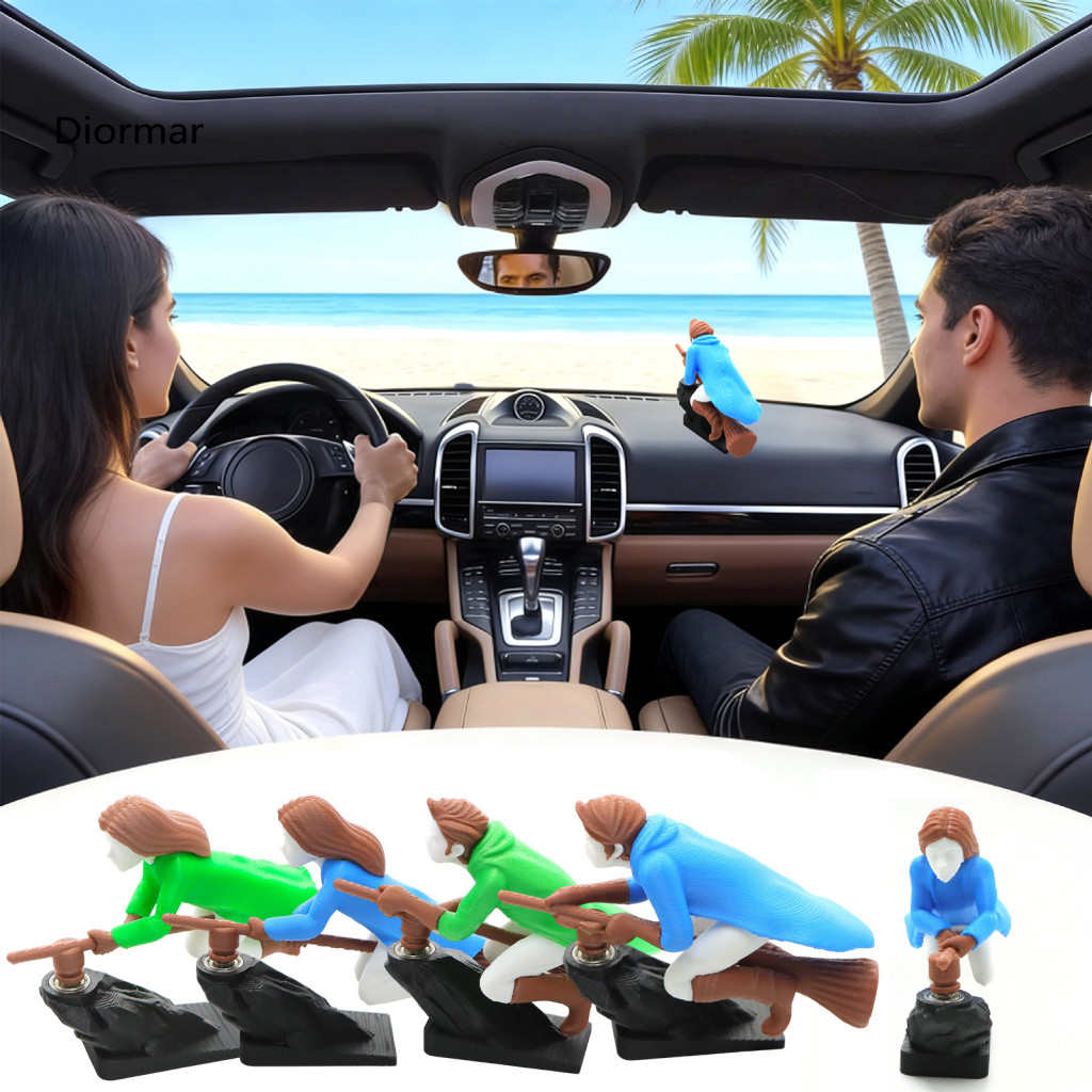 Cute Dashboard Accessory Car Mood Enhancer Witch Broomstick Ornament – Motion Activated Moving Drift Decor Toy for Fan