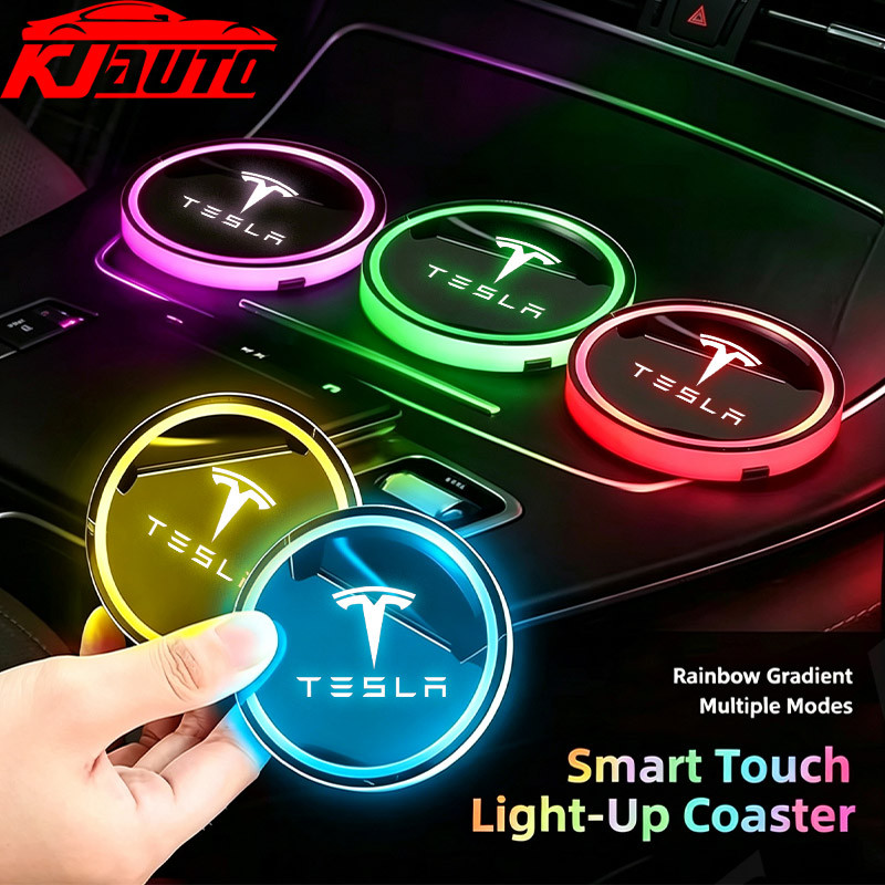 Tesla Novo Suporte De Copo De Carro LED De 7 Cores Luz Luminosa Coaster Almofada Água Carregamento USB Para Modelo 3 Ysx