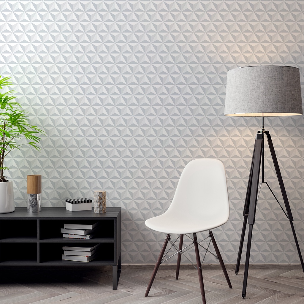 Papel de Parede Geometrico Triangulos Adesivo Geometrico Branco Adesivo Lavável - Pro Decor